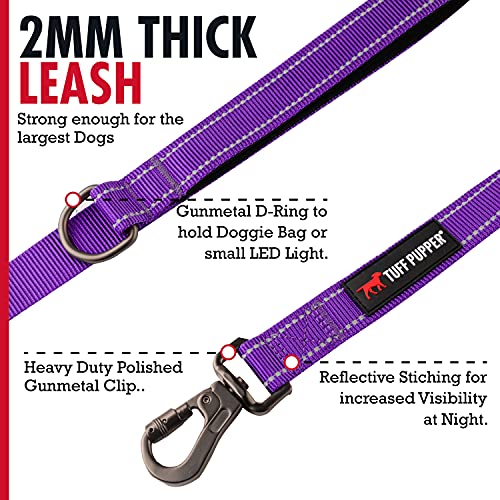 Tuff Pupper Heavy Duty Double Handle Leash | Twist Locking Carabiner Clip | Safety Lock for Strong Dogs | Reflective for Safe Night Walks | 6 Foot Leash | For Medium & Large Dogs - color: Purple