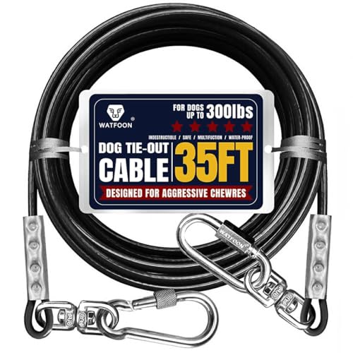 Tie Out Cable for Dogs Up to 300lbs,35ft Extra Strong 1000lbs Break Strength Tie-Out Tether Trolley Training Lead,Dog Run Cable for Yard Garden Park Camping Outside (Black, 300lbs 35ft) - color: Black, size: 35 ft