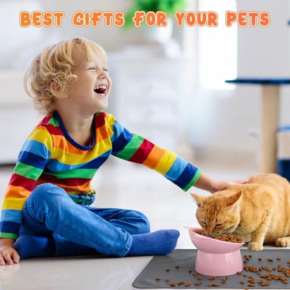 3 Pcs Elevated Cat Bowls 15° Raised Cat Bowl with Silicone Mat Whisker Friendly Anti Vomiting Cats Elevated Food and Water Bowls for Indoor Cats Kittens - color: Pink, Blue, Green