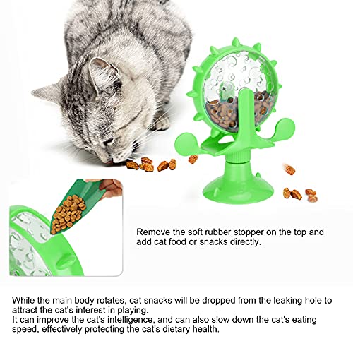 Cat Food Leakage Toy, Windmill Treat Dispensing Cat Puzzle for Indoor Cats, Interactive Slow Feeder with Suction Cup for Kitten Snacks, Mental Enrichment & Fun Play - color: green