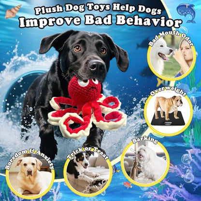 Jeefome Squeaky Dog Toys Octopus -Plush Stuffed Dog Chew Toys with Soft Fabric for Small Medium and Large Dogs,Interactive Tug of War Puppy Toys to Keep Them Busy - style: Apple Octopus