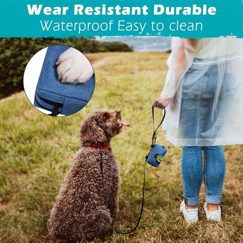 Dog Poop Bag Holder, Portable Pet Waste Bag Dispenser, 2 Pouches for Treats and Walking Accessories, Fit All Leashes, Includes 1 Roll of Dog Poop Bags (Blue) - color: Blue
