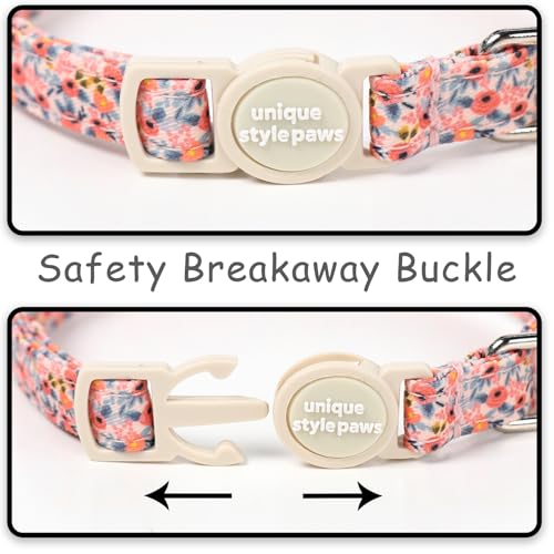 Unique style paws 2 Pack Valentine Kitten Collar Breakaway with Bell&Pendant, Adjustable Safety Spring Summer Blue Pink Flower Cotton Collar for Girl Boy Cat and Small Pet - color: blue pink flower