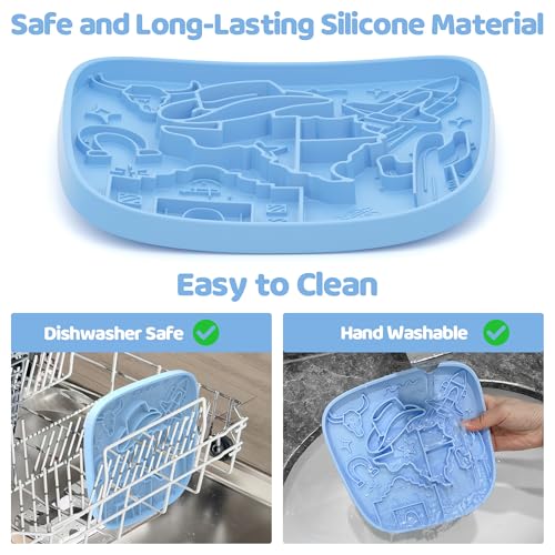 Puzzle Feeder Snuffle Mat and Lick Mat for Dogs,Texas Textured Slow Feeder, 0.75 Inch Thin Silicone Mat Holds 3 Cups, Dishwasher and Microwave Safe, Blue - color: Blue