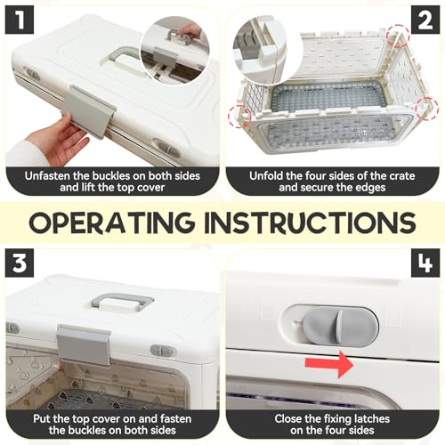 Hard Cat Carrier,Dog Crate for Small Dogs,Cat Kennel Clear,Foldable Dog Kennel with Urine Pad Mesh Grid,Ventilation & Hard Plastic Protection Transparent Pet Carrier 20" L,White - color: White