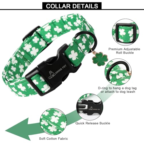 ARING PET St Patrick's Day Dog Collar-Cute Green Clovers Dog Collars, Adjustable Shamrock Pet Collars Trefoil Puppy Collar with Quick Release Buckle for Girl&Boy Dogs - color: St Patrick-Green White Clover, size: X-Small