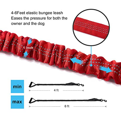 6FT Highly Reflective Heavy Duty Elastic Bungee Medium and Large Dog Leash Shock Absorbing with Comfortable Padded Handle and Traffic Handle Suitable for Training Red - color: Red