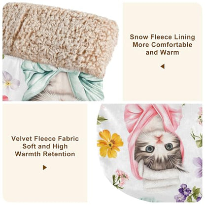 YETTASBIN Self-Warming Cat Sleeping Bag - Cute Kittens Semi-Enclosed Anti-Anxiety Calming Cat Bed Cave, Cozy Plush Pet Snuggle Sack with Soft Fleece Lining for Cat Dog Kitten, 19” x 23”