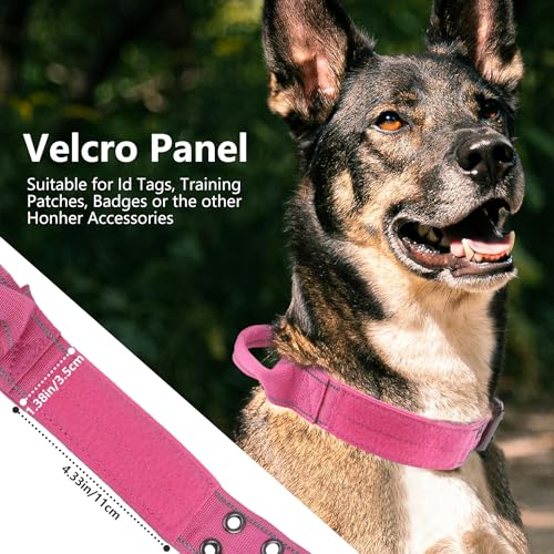 Tactical Dog Collar with Control Handle, Military Adjustable Pet Collar Reflective Heavy Metal Buckle Dog Collar, Soft Nylon Training Collar for Medium Large Dogs (Rose Red, Medium) - color: Rose Red, size: Medium