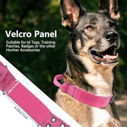 Tactical Dog Collar with Control Handle, Military Adjustable Pet Collar Reflective Heavy Metal Buckle Dog Collar, Soft Nylon Training Collar for Medium Large Dogs (Rose Red, X-Large) - color: Rose Red, size: X-Large