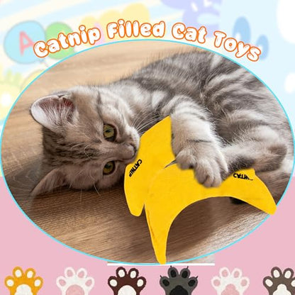 5 Pack Catnip Toys Yellow Banana Cat Chew Catnip Toys Stuffed Catnip Kitten Interactive Banana Cat Pillow for Cats Kitten Indoor Chew Bites Scrub Claws Toys