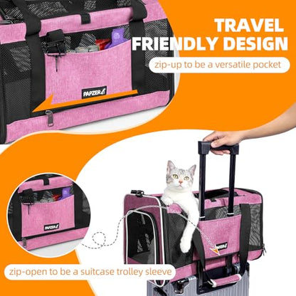 Cat Carrier Soft-Sided Travel Bag for Medium to Large Cats Over 15lbs, Small Dog Carrier Crate Top Entry Breathable Mesh Puppy 12 Pounds, Pet Rabbit Carrying Cage Kennel Collapsible Pink - color: Pink