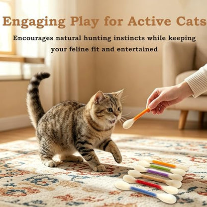 Cotton Swabs Cat Toys with Catnip 6 Pack, Durable Big Kitten Chew Sticks, Dental Teething Ropes, Giant Interactive Felt Kitty Kicker Toys for Boredom (Mix)