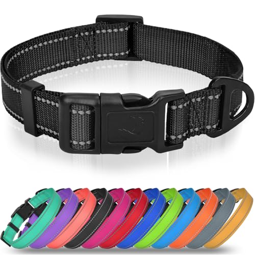 Joytale Small Dog Collar, Durable Double-Sided Reflective Nylon Collar for Night Safety, Adjustable Quick-Release for Active Breeds, Black, S (3/4" Width) - color: Black, size: S+: Width 3/4", Neck 10-16"