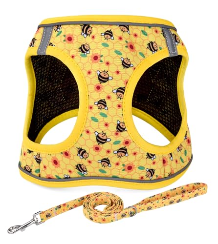 Step in Dog Harness and Leash Set, Reflective Adjustable No Pull Dog Harness for Small Medium Dogs Puppy and Cats, Soft Padded Mesh Vest Harnesses for Girl and Boy Pets(Bee,M) - color: Bee, size: M-Chest:17.3-18.9inch
