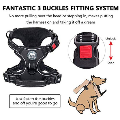 PoyPet No Pull Dog Harness, No Choke Front Lead Dog Reflective Harness, Adjustable Soft Padded Pet Vest with Easy Control Handle for Small to Large Dogs(Black,XS) - color: Black, size: XS