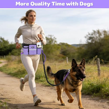 Heavy Duty Hands Free Dog Leash with Zipper Pouch Waist Belt for Large Medium Dogs for Running, Walking, Jogging and Hiking, Dual Padded Handles and Durable Bungee (1 Dog Purple) - color: 1 Dog Purple
