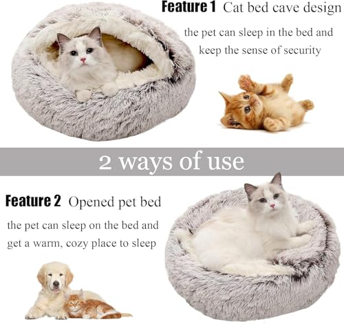 Keep Warm Lapcatz Nest Bed, Cat Bed Round Fluffy Hooded Cat Bed Cave, Anti-Slip Bottom and Machine Washable,Removable Washable Round Beds for Small Medium Pets (Grey,Medium) - color: Grey, size: Medium