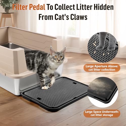 Large Cat Litter Box Step Mat, 16.5"x11.2" Cat Ramp Stairs, Cat Litter Catcher for Self-Cleaning Litter Box, Cats Pedal Step Stool Ideal for Kitten & Older Cats (Black) - color: Black Large