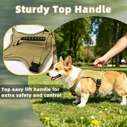 AIITLE Medium Dog Harness No Pull, Reflective Adjustable Vest with Handle, No Choke Design, Dual Metal Leash Clips for Walking Training Running Camping, Small Medium Breeds - Khaki M - color: Khaki, size: M