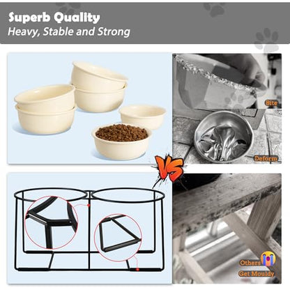 Ceramic Elevated Dog Bowl Set - Raised Double Feeding Bowls with Metal Stand - Pet Dishes for Medium and Large Dogs - 5.8 Cups - 47.3 fl oz - Beige - color: Beige, size: XL-800ml
