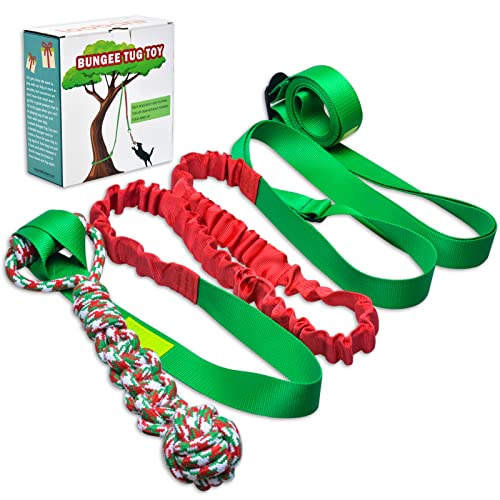 LOOBANI Outdoor Bungee Tug Toy, Dog Toy Hanging from Tree for Small to Large Dogs, Interactive Exercise Play Cord & Tether with Chew Rope Toy (Tree Stump Tug of War-Green) - color: Red+Green