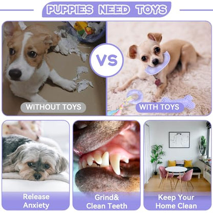 Petcare 6 Pack Puppy Teething Toys, Cute Purple Small Dog Chew Toys for Puppies 0-6 Months, Soft Rubber Rope Dog Teething Toys, Best Small Puppy Toys, Puppy Essentials Supplies - color: Purple