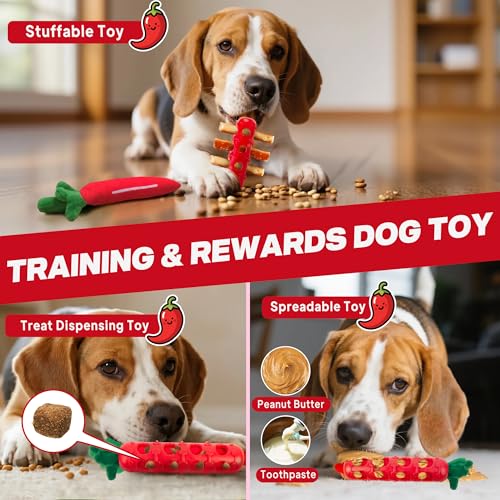 Fida 2-in-1 Puppy Teething Toys, Natural Rubber Chew Toys for Dogs to Keep Them Busy & Plush Toys with Crinkle Leaves, Interactive Dog Toys for Small Medium Breeds and Puppies.(Chilly) - color: Red Chilly