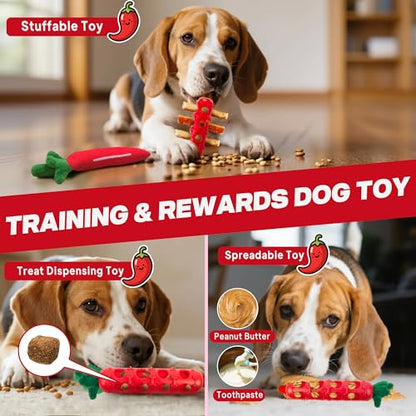 Fida 2-in-1 Puppy Teething Toys, Natural Rubber Chew Toys for Dogs to Keep Them Busy & Plush Toys with Crinkle Leaves, Interactive Dog Toys for Small Medium Breeds and Puppies.(Chilly) - color: Red Chilly