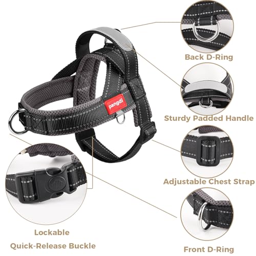 No Pull Dog Harness with Handle, French Bulldog Adjustable Reflective Dog Vest, Breathable Air Mesh Padded Pet Harness with Front Leash Clip for Small Medium Dogs, Black, L - color: Black, size: Large