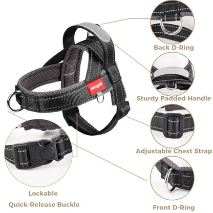 No Pull Dog Harness with Handle, French Bulldog Adjustable Reflective Dog Vest, Breathable Air Mesh Padded Pet Harness with Front Leash Clip for Small Medium Dogs, Black, L - color: Black, size: Large