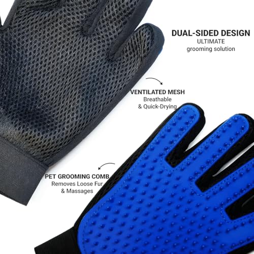 MEUOMIW Pet Grooming Glove for Dogs & Cats, 2-in-1 Pet Hair Remover Glove & Deshedding Brush, Gentle Massage Mitt for Shedding Control and Bathing, Safe for Short/Long Hair (Blue, 1-Pack, Right-Hand)