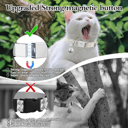 Personalized Breakaway Cat Collars - Magnetic Buckle, Bell - Safety Quick Release, Customized for Girls & Boys Cats- (Herringbone-Oatmeal) - color: Herringbone-Oatmeal