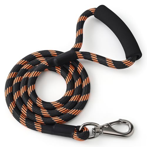 Mile High Life Reflective Dog Leash, with Comfortable Padded Handle, Black Nylon Rope Leash with Steel Tips, Heavy Duty 4 Feet Pet Leashes (Black Orange,48 Inches) - color: Reflective Rope - Black&Orange, size: 4 Feet