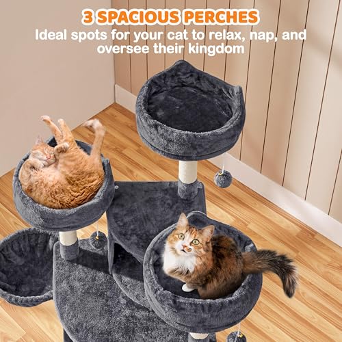 Yaheetech | 68.5in Cat Tree | for Large Cats | Multi-Level Cat Tower with 3 Wide Perches, Large Condo | Stable Pet Play House w/Sisal-Covered Scratching Posts & Board | Dark Gray - color: Dark Gray, size: 68.5in
