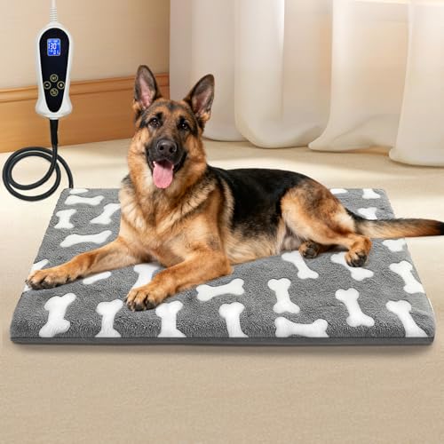 Bestio Large Dog Heating Pad,34x21 in Heated Dog Bed with Constant Heat & Auto Modes，MET&UL Certified Pet Heating Pad with Soothing Warmth,Chew-Resistant Cord,Waterproof Washable Cover-Gray - size: 34.0"L x 21.0"W x 0.5"Th