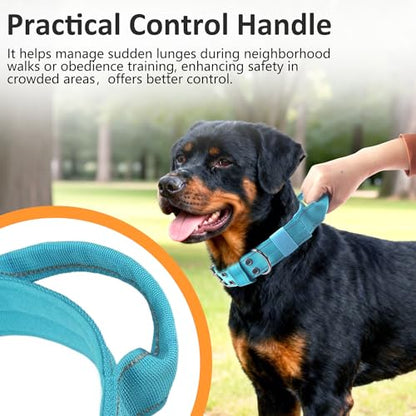 Tactical Dog Collar with Control Handle, Military Adjustable Pet Collar Reflective Heavy Metal Buckle Dog Collar, Soft Nylon Training Collar for Medium Large Dogs (Blue, Large) - color: Blue, size: Large
