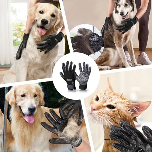 Pet Grooming Glove – Patented Rubber-Massage Shedding Bath & Hair Remover for Dogs, Cats & Livestock – Lightweight, Flexible, Secure Fit (Cyan&Black) - color: Cyan&Black