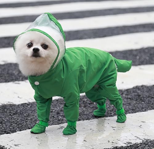 Dog Raincoat with Hood, Waterproof Full-Coverage Reflective Rain Jacket Quick-Drying Rain Poncho and Shoes for Small Medium Large Dogs,Green,XL - color: Green, size: XL（Back Length 14''）