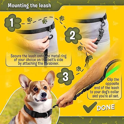 Exquisite Hands-Free Leash for Medium Dogs: Ultimate Comfort & Freedom for Running, Walking, Hiking. Premium Quality, Durable & Versatile Waist Dog Leash Belt. Your Dog Will Love It - color: Black & Green