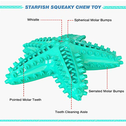 Squeaky Chew Toy - Starfish Water Floating Toy for Dogs, Natural Tooth Brush Teeth Cleaning for Small Medium Dogs - Blue - color: Starfish Blue