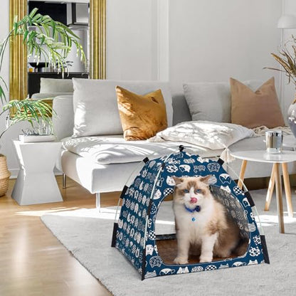 Cat Tent Indoor Outdoor, Portable Pet Cave for Small Dogs & Kittens with Removable Cushion Non-Slip Bottom Foldable Travel Cat House