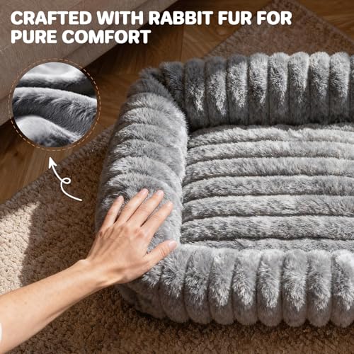 Dog Beds Large Sized Dog, Washable Self Warming Dog Cat Bed Rectangle Orthopedic Large Pet Sofa, Super Soft Plush Rabbit Fur Pet Couch Cute Cat Bed with Removable Zipper Cover & Anti-Slip Bottom - size: 36*28*8 inches
