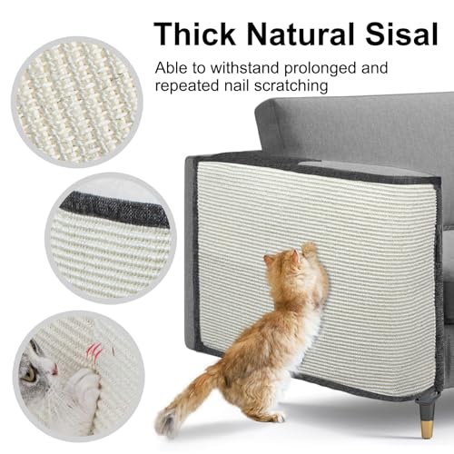 Cat Scratch Sofa Protector,Cat Scratching Couch Protector with 19.7''L*23.6''W Natural Sisal Cat Scratcher Mat for Protecting Couch Sofa Chair (Dark Grey/Right Hand) - color: Dark Grey