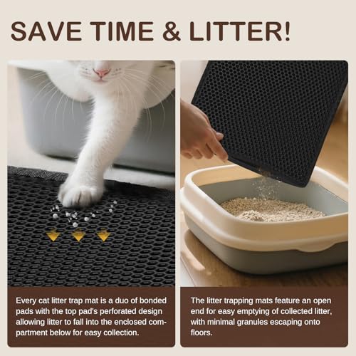 Small Cat Litter Mat Double Layer Waterproof Proof Litter Box mat, Non-Slip Design, Reduces Litter Scatter, Easy to Clean, Black 24''x 14.9''Inch - color: Black, size: 24'' x 14.9''Inch