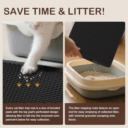 Large Cat Litter Mat, 29.9'' x 35.8''Inch, Double Layer Waterproof Proof Litter Box mat, Non-Slip Design, Easy to Clean, Black Cat Litter Trapping Mat - color: Black, size: 1 Count (Pack of 1)