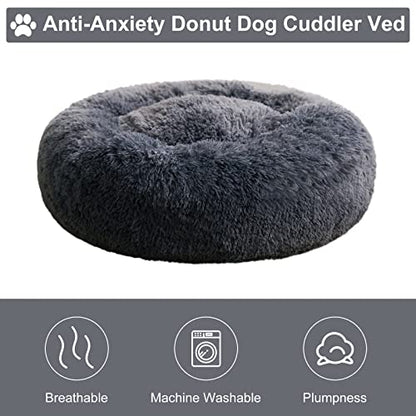 WNPETHOME Calming Dog & Cat Bed, Anti-Anxiety Donut Bed, Fluffy Faux Fur Cushion for Small Dogs and Cats (24 x 24 x 8 Inch, Navy Grey) - color: Navy Grey, size: 24"L x 24"W x 8"Th