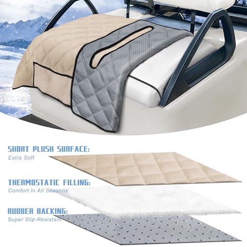 Golf Cart Seat Covers with 4 Front Pockets, Thick Seat Towel Blanket with Non-Slip Backing, Fits EZGO, Club Car, Yamaha and More 2 & 4 Passenger Golf Carts, Khaki - color: Khaki