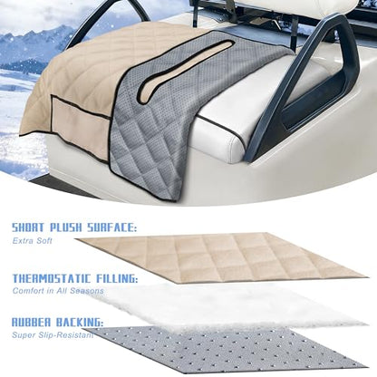 Golf Cart Seat Covers with 4 Front Pockets, Thick Seat Towel Blanket with Non-Slip Backing, Fits EZGO, Club Car, Yamaha and More 2 & 4 Passenger Golf Carts, Khaki - color: Khaki