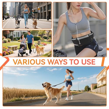 Hands Free Dog Leash with Waist Belt & Zipper Pouch, Heavy Duty Waist Leash for Running, Walking, Jogging and Hiking, Professional Tangle Free Reflective Control Lead for Large Medium Dogs - color: Waist Belt-Black